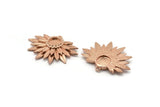 Rose Gold Sunflower Charm, Rose Gold Plated Brass Flower Charm Earrings With 1 Loop, Pendants, Earrings (28x39mm) N0735 Q0807
