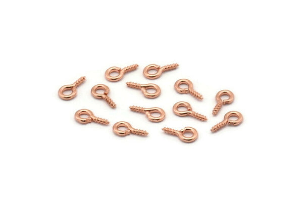 Screw Eye Pin, 100 Rose Gold Tone Brass Screw Hook Eye Pins (8x4mm) A1051