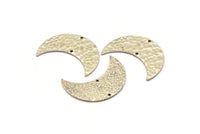 Silver Moon Charm, 2 Hammered Antique Silver Plated Brass Moons with 2 Holes, Necklace Horn Charm (36x15x1mm) N0932