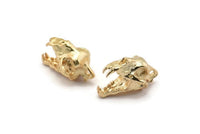 Tiny Tiger Skull, 1 Gold Plated Brass Tiger Skull Pendant (22x13x13mm) N0482 Q0160