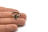Silver Ring Settings, 3 Antique Silver Plated Brass Half Moon Ring With 2 Stone Setting - Pad Size 4mm E635 H0617