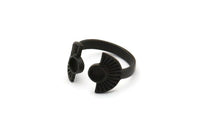 Black Ring Settings, 3 Oxidized Brass Black Half Moon Ring With 2 Stone Setting - Pad Size 4mm E635 S429
