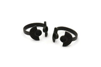 Black Ring Settings, 3 Oxidized Brass Black Half Moon Ring With 2 Stone Setting - Pad Size 4mm E635 S429