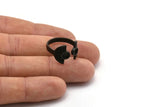 Black Ring Settings, 3 Oxidized Brass Black Half Moon Ring With 2 Stone Setting - Pad Size 4mm E635 S429