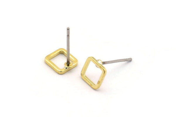 Brass Square Earring, 12 Raw Brass Square Stud Earrings (6x0.90mm) Bs-1114 A1753