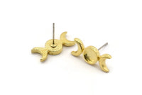 Brass Moon Earring, 4 Raw Brass Crescent Moon Stud Earrings - Pad Size 6mm (19x8mm) N1269
