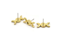 Brass Moon Earring, 4 Raw Brass Crescent Moon Stud Earrings - Pad Size 6mm (19x8mm) N1269