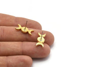Brass Moon Earring, 4 Raw Brass Crescent Moon Stud Earrings - Pad Size 6mm (19x8mm) N1269