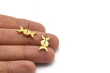 Brass Moon Earring, 4 Raw Brass Crescent Moon Stud Earrings - Pad Size 6mm (19x8mm) N1269