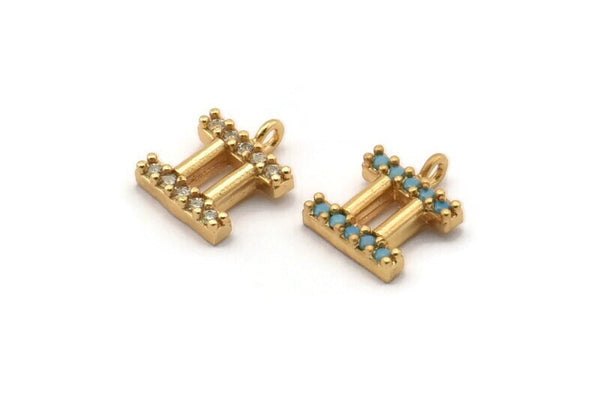 Gold Gemini Charm, 4 Gold Plated Gemini, Cubic Zircon, CZ Pave Gemini Charm, Zircon Gemini Zodiac Charm Pendants (11x8mm) SY0217