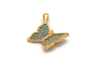 Gold Butterfly Charm, Gold Plated Butterfly, Cubic Zircon, 2 CZ Pave Butterfly Charms, Zircon Charm Pendants With 1 Loop (23x18mm) SY0228
