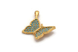Gold Butterfly Charm, Gold Plated Butterfly, Cubic Zircon, 2 CZ Pave Butterfly Charms, Zircon Charm Pendants With 1 Loop (23x18mm) SY0228