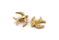 Zircon Bead Connector, 2 CZ Zircon Gold Plated Brass Bird Shaped Beads With 1 Loop (15x16mm) SY0226