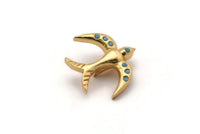 Zircon Bead Connector, 2 CZ Zircon Gold Plated Brass Bird Shaped Beads With 1 Loop (15x16mm) SY0226