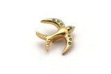 Zircon Bead Connector, 2 CZ Zircon Gold Plated Brass Bird Shaped Beads With 1 Loop (15x16mm) SY0226