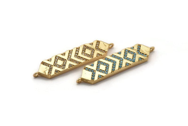 Gold Hexagon Connector, Gold Plated Hexagon, Cubic Zircon, CZ Pave Hexagon Connector With 2 Loops, Zircon Connector, Charms (38x8mm) SY0212