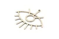 Silver Eye Charm, 4 Antique Silver Plated Brass Eye Charms With 1 Loop, Pendants, Earrings (36x33x1mm) D992 H0712