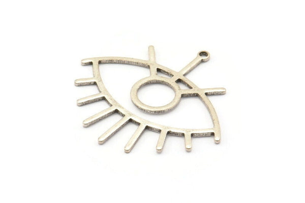 Silver Eye Charm, 4 Antique Silver Plated Brass Eye Charms With 1 Loop, Pendants, Earrings (36x33x1mm) D992 H0712
