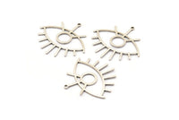 Silver Eye Charm, 4 Antique Silver Plated Brass Eye Charms With 1 Loop, Pendants, Earrings (36x33x1mm) D992 H0712
