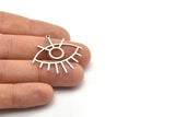 Silver Eye Charm, 4 Antique Silver Plated Brass Eye Charms With 1 Loop, Pendants, Earrings (36x33x1mm) D992 H0712