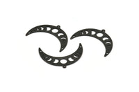 Black Moon Charm, 6 Textured Oxidized Black Brass Moon Phases Charms With 1 Loop And 2 Holes (36x12x0.80mm) M01455