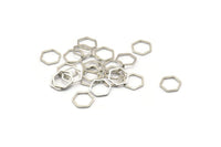 Silver Hexagon Charm, 50 Silver Tone Hexagon Shaped Ring Charms (10x0.8mm) BS 2373