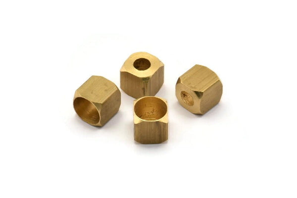 Brass Square Beads, 12 Raw Brass Square Cube Beads, End Caps (8mm) A0686