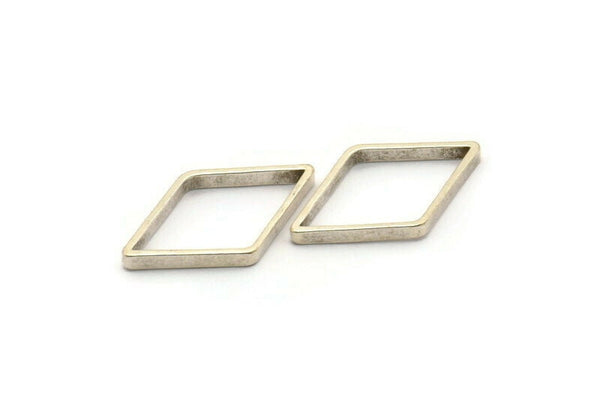 Silver Diamond Charm, 24 Antique Silver Plated Brass Wide Cut Open Diamond Ring Charms (14x24x0.8x2mm) D0139 H0651