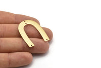 Brass Geometric Charm, 12 Raw Brass U Shaped Pendants With 4 Holes, Charms, Findings (35x27x0.50mm) D0578