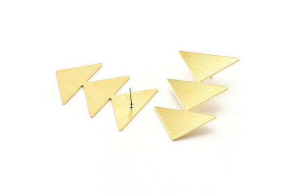 Brass Triangle Earring, 2 Raw Brass Triangle Stud Earrings (45x30x1mm) M01804 A2497