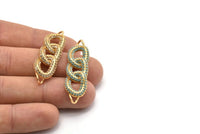 Gold Chain Connector, Gold Plated Chain, Cubic Zircon, CZ Pave Chain Shaped Connector With 2 Loops, Zircon Connector (44x13mm) SY0235