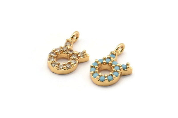 Gold Taurus Charm, Gold Plated Taurus, Cubic Zircon, 2 CZ Pave Taurus Charms, Zircon Zodiac Charm Pendants With 1 Loop (12x7mm) SY0237