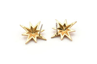 Brass Pole Star Earring, 4 Raw Brass Pole Star Stud Earrings (18x14mm) SY0266
