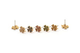Gold Flower Earring, 4 Gold Plated Brass Flower Stud Earrings, CZ Pave Earrings, Zircon Flower Stud Earrings (8x10mm) SY0254