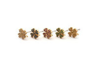 Gold Flower Earring, 4 Gold Plated Brass Flower Stud Earrings, CZ Pave Earrings, Zircon Flower Stud Earrings (8x10mm) SY0254