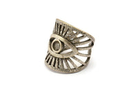 Silver Eye Ring, Antique Silver Plated Brass Eye Ring With 1 Stone Settings - Pad Size 4mm N1789 H1520