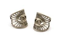 Silver Eye Ring, Antique Silver Plated Brass Eye Ring With 1 Stone Settings - Pad Size 4mm N1789 H1520