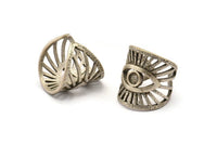 Silver Eye Ring, Antique Silver Plated Brass Eye Ring With 1 Stone Settings - Pad Size 4mm N1789 H1520