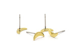 Brass Moon Earring, 12 Raw Brass Crescent Moon Stud Earrings (9x3x0.80mm) M01821 A2504