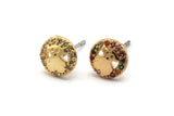 Gold Bear Earring, 4 Gold Plated Brass Round Shaped Bear Stud Earrings, CZ Pave, Zircon Bear Stud Earrings (8mm) SY0274