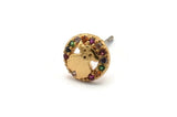 Gold Bear Earring, 4 Gold Plated Brass Round Shaped Bear Stud Earrings, CZ Pave, Zircon Bear Stud Earrings (8mm) SY0274