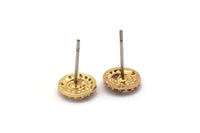 Gold Bear Earring, 4 Gold Plated Brass Round Shaped Bear Stud Earrings, CZ Pave, Zircon Bear Stud Earrings (8mm) SY0274