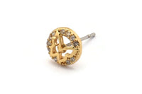 Gold Butterfly Earring, 4 Gold Plated Brass Round Shaped Butterfly Stud Earrings, CZ Pave, Zircon Butterfly Stud Earrings (8mm) SY0278
