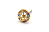 Gold Butterfly Earring, 4 Gold Plated Brass Round Shaped Butterfly Stud Earrings, CZ Pave, Zircon Butterfly Stud Earrings (8mm) SY0278