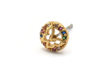 Gold Butterfly Earring, 4 Gold Plated Brass Round Shaped Butterfly Stud Earrings, CZ Pave, Zircon Butterfly Stud Earrings (8mm) SY0278