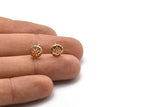 Gold Butterfly Earring, 4 Gold Plated Brass Round Shaped Butterfly Stud Earrings, CZ Pave, Zircon Butterfly Stud Earrings (8mm) SY0278