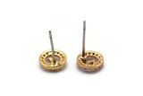 Gold Lightning Earring, 4 Gold Plated Brass Round Shaped Lightning Stud Earrings, CZ Pave, Zircon Lightning Stud Earrings (8mm) SY0279