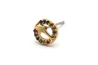 Gold Dolphin Earring, 4 Gold Plated Brass Round Shaped Dolphin Stud Earrings, CZ Pave, Zircon Dolphin Stud Earrings (8mm) SY0273
