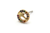 Gold Dolphin Earring, 4 Gold Plated Brass Round Shaped Dolphin Stud Earrings, CZ Pave, Zircon Dolphin Stud Earrings (8mm) SY0273