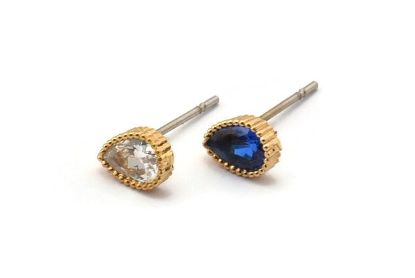 Gold Drop Earring, 4 Gold Plated Brass Drop Stud Earrings (8x5mm) SY0256